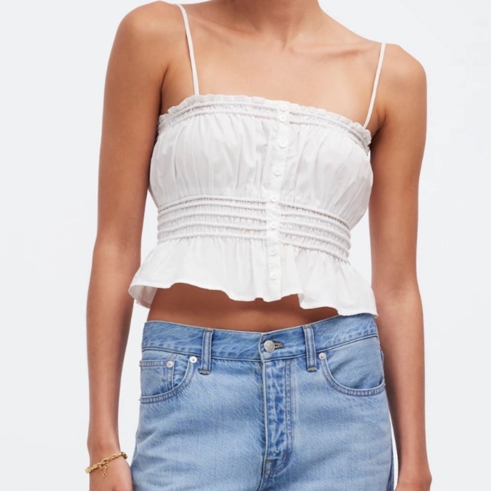 NWT Madewell White Smocked Crop Top